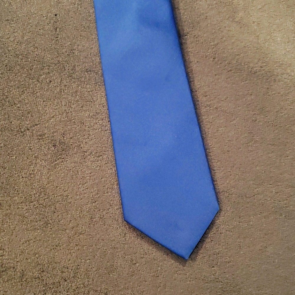 Solid blue satin thin neck tie